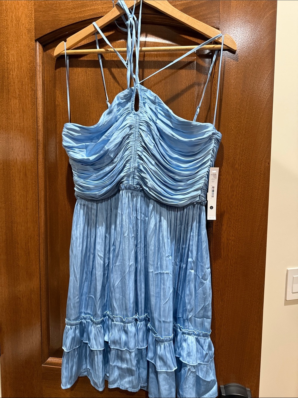 Aqua Light Blue Ruched  Mini Dress